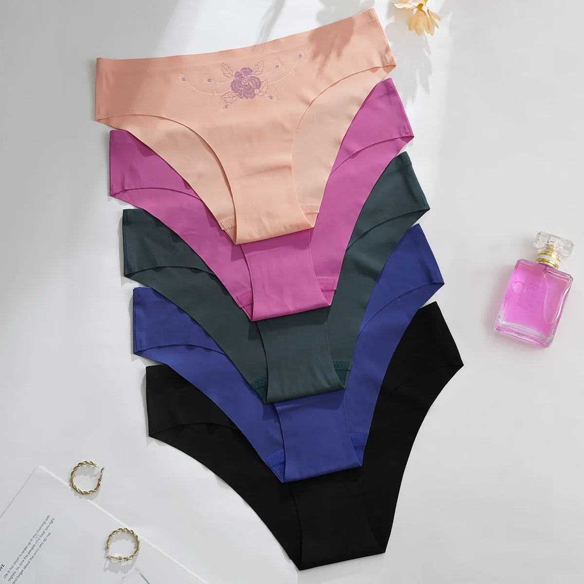 5pcs Ultra-thin Seamless Underwear Women's Invisible Panties Sexy Ice Silk Briefs Low Waist Breathable Stretchy Soft Lingerie