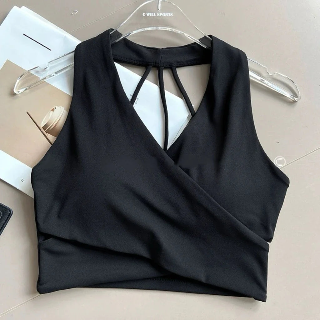 Women's Cross Back Sports Bra Shock Resistant Gathered Sexy Gym Running Bra Summer Yoga Vest Outdoor Comfortable Fitness Wear