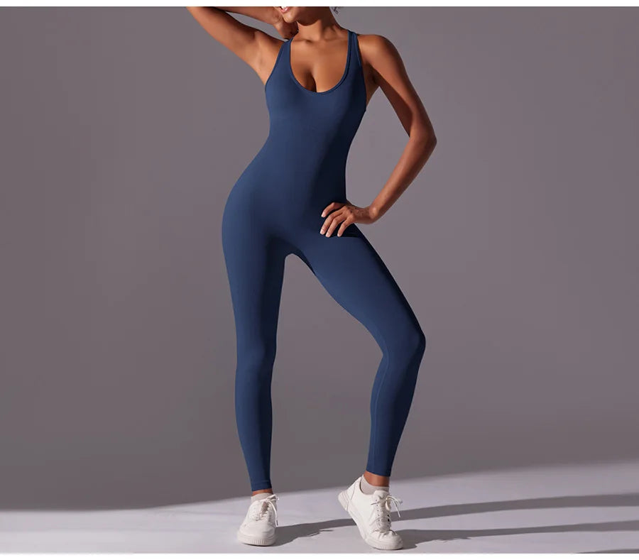 Seamless One-Piece Yoga Jumpsuit Women Fitness Sports Overalls Dance Workout Set Stretch Bodysuit Gym Clothes Push Up Sportswear