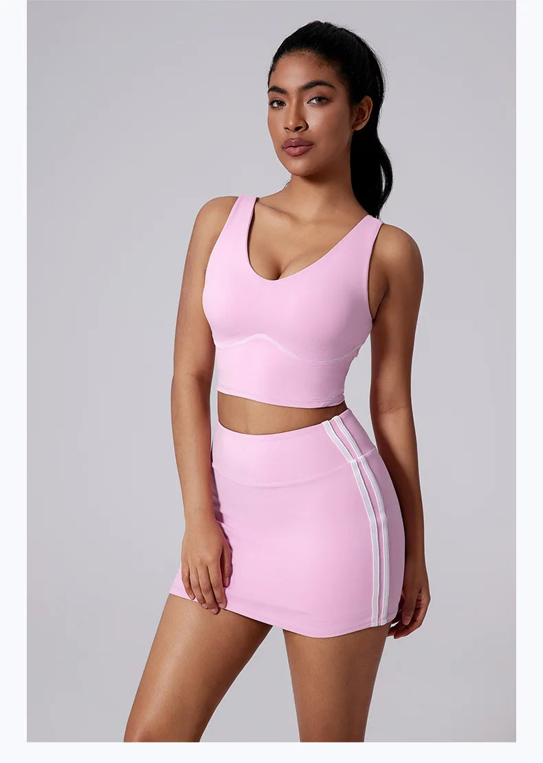 Women Vest Tank Top Tennis Suit Fitness Yoga Set Casual Outdoor Short Skirt Running Golf Gym Suit Female Breathable Sportswear