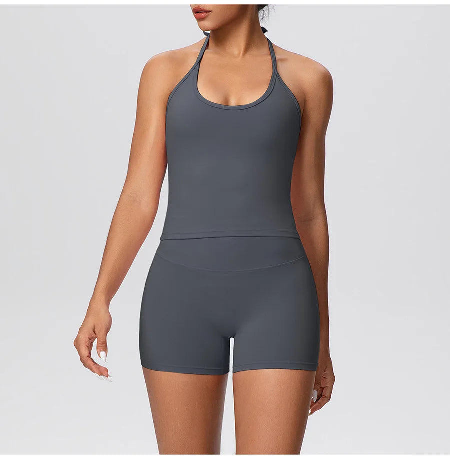 New 2Pcs Yoga Sets Naked Feel Women Workout Fitness Gym Clothes High Waist Yoga Shorts And Sports Bra Impact Shorts Workout Sets