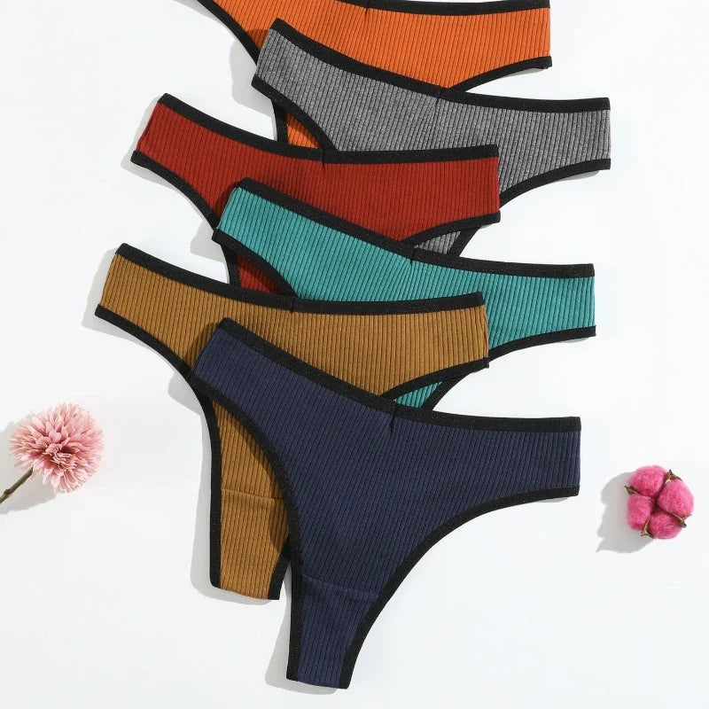 1pcs Seamless Cotton Thong Ribbed Ladies Panties Low Rise Solid Color Sexy G-string Panties Female Breathable Underwear