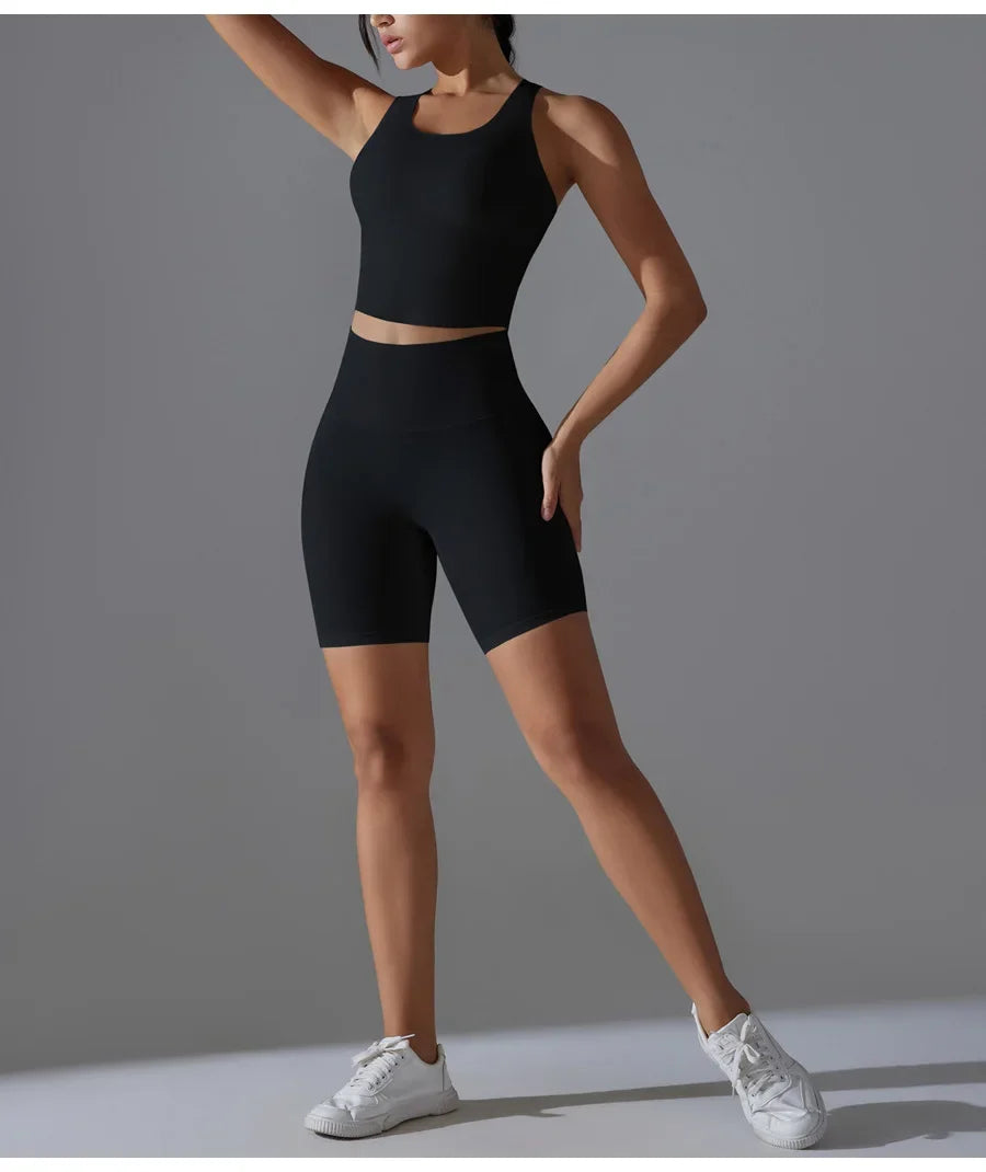 Yoga Set 2PCS Sports Suit seamless sports vest Women Nude tight-fitting Gym running Shorts Fitness Tracksuit Workout Sportswear