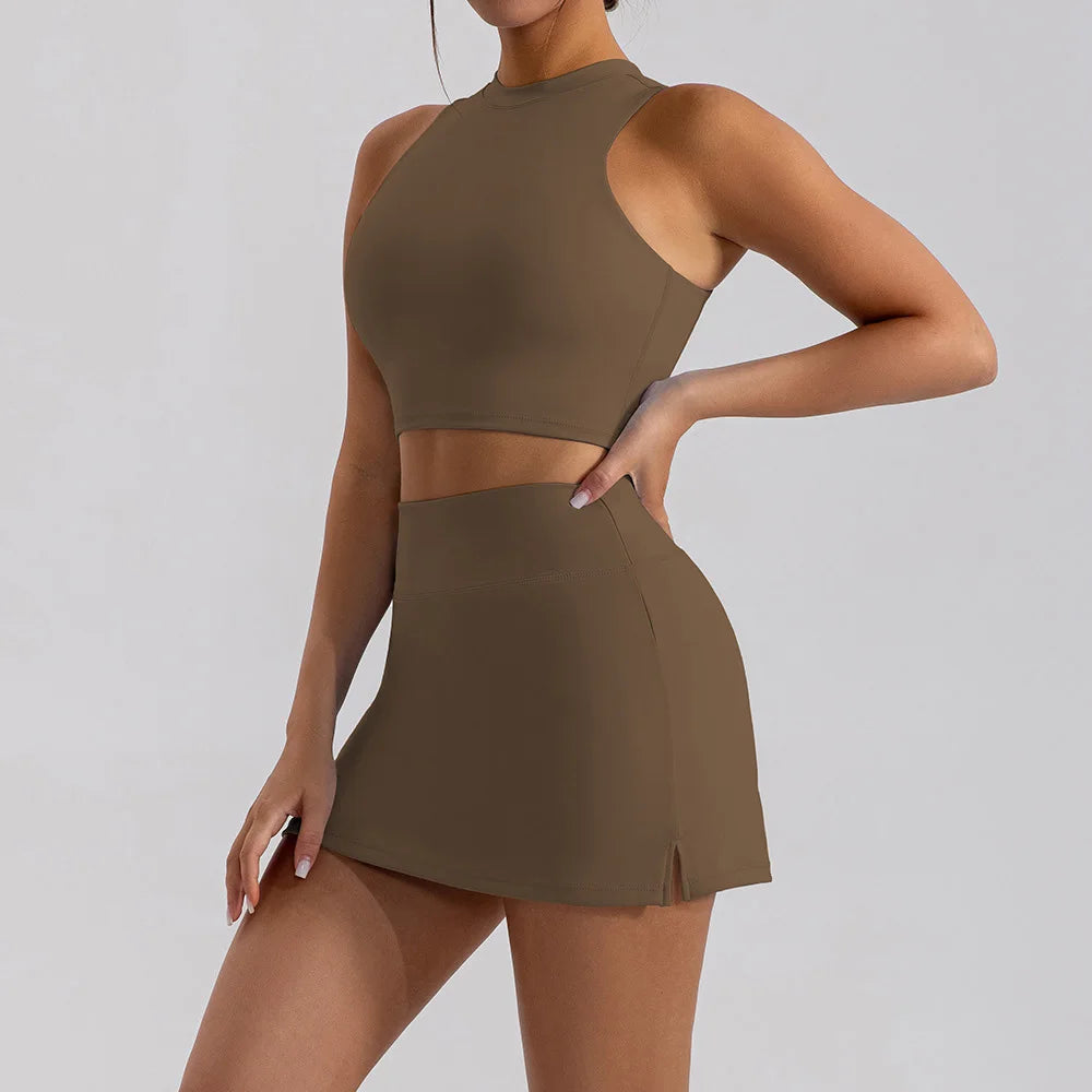 Sports Short Skirt Yoga Set 2PCS Women Tracksuit Gym Tennis Skirt Set Workout Sportswear Golf Dance Athletic Sport Suit