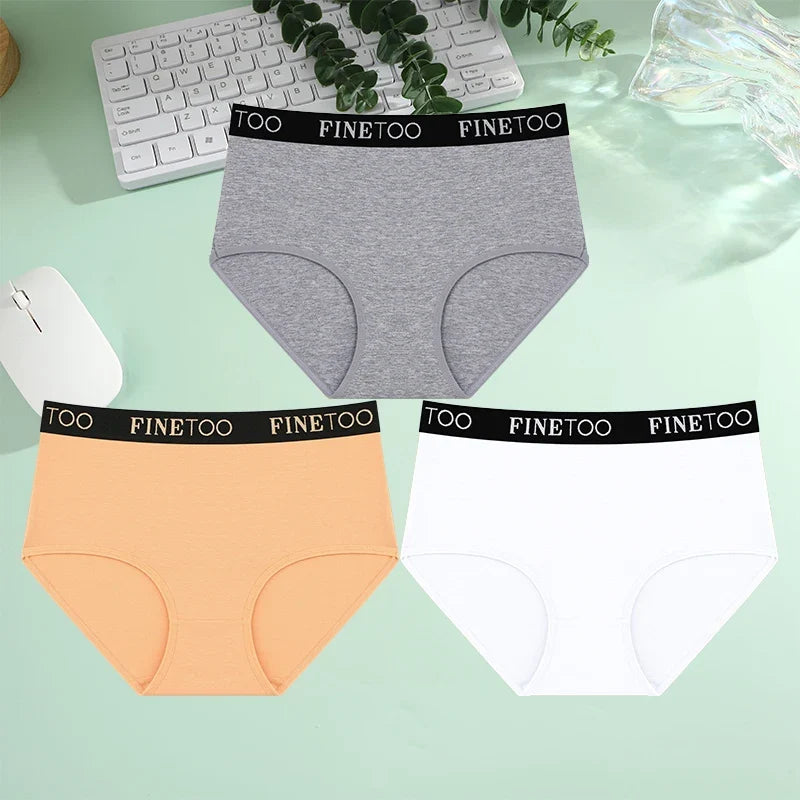 Finetoo 3Pcs/Set Women's Seamless Cotton Briefs Women Plus SizePanties Breathable Underwear Female Low Waist Soft Lingerie S-XXL