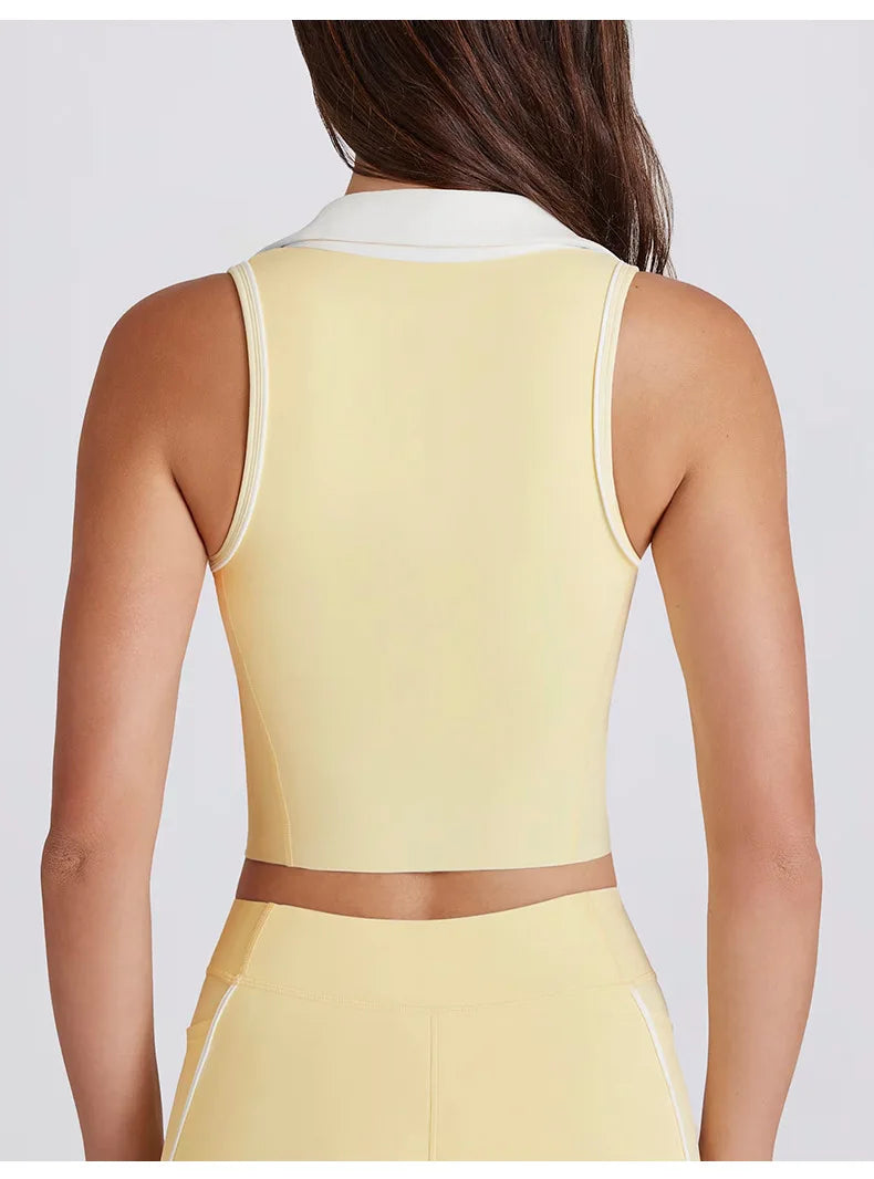 Colorblock V-Neck Tank Top with Built-In Bra Quick-Dry Breathable Sports Bra for Women Running Pilates Gym Yoga Workout