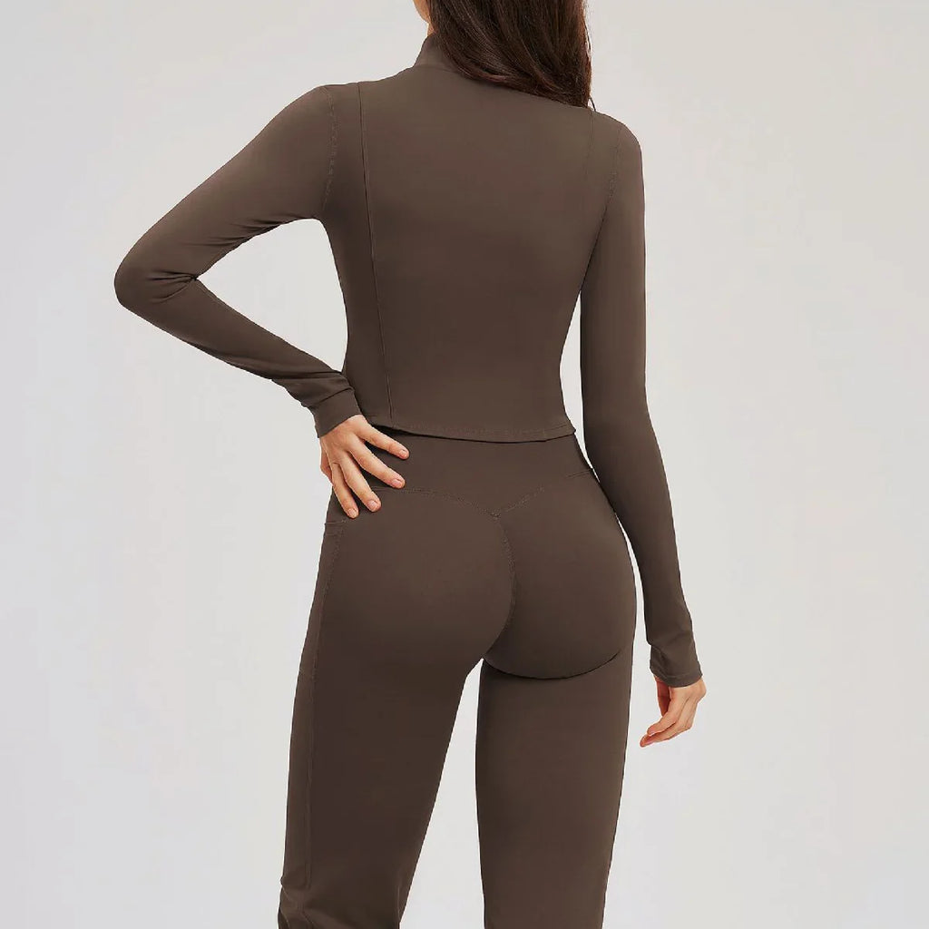 2PCS Yoga Set Gym Clothes Sportswear Seamless Women Fitness Long Sleeved Tracksuits Sports Workout Gym Flared Leggings Athletic