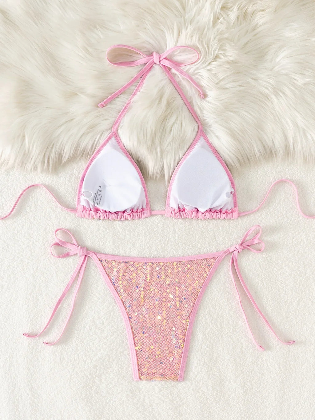Shiny Sequin Pink Black Bikini Women Sexy Mesh Push Up Bra Tie Side Thong Swimsuit 2026 Brazilian Beach  Bathing Suit Swimwear