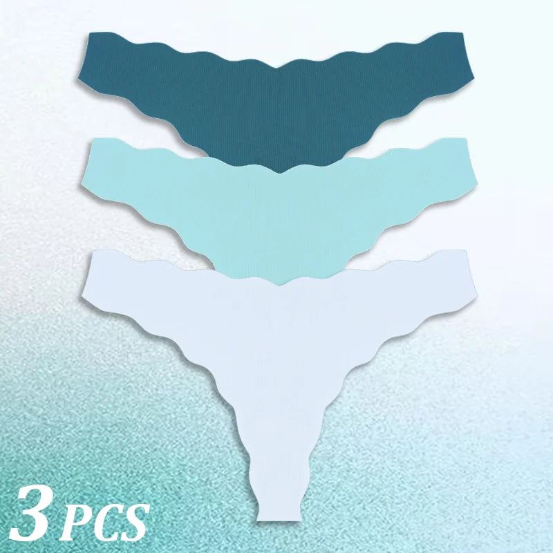 3PCS Women Seamless Panties Wavy Design Ultra-thin Panties Women Ice Silk Underwear Sexy Panty Low Waist G-string Female Solid