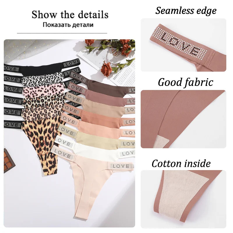 New Women's Smooth Low Waist Sexy Panties Women Thongs Rhinestones Letter Diamonds G-string Sports Thong Briefs T-back Shiny