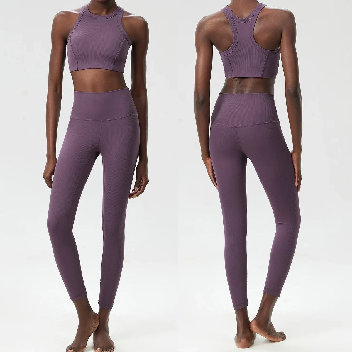 Yoga Set 2 Pieces Women's High Waisted Leggings Sports Vest Exercise Clothing Workout Outfits Fitness Sportswear Gym Tracksuit