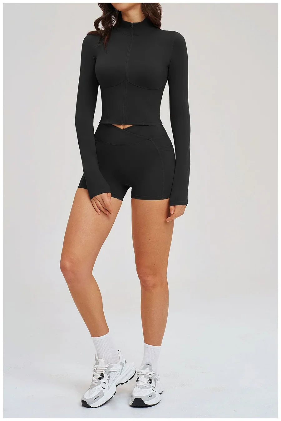 Yoga Suit Women Tracksuit Long-sleeved Jacket Shorts Suit Outfit Gym 2PCS Set Fitness Running Workout Clothes Push Up Sportswear