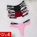 4pcs/pack Low Waist Ribbed Lady thongs Underwear Breathable Comfortable Women's G-string Letter Decor Elegant New Style Lingerie