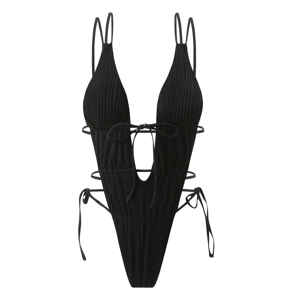 2026 New Deep V One Piece Black Swimsuit Halter Solid Color Women's Backless Bathing Suit Bandage White Swimwear For Female