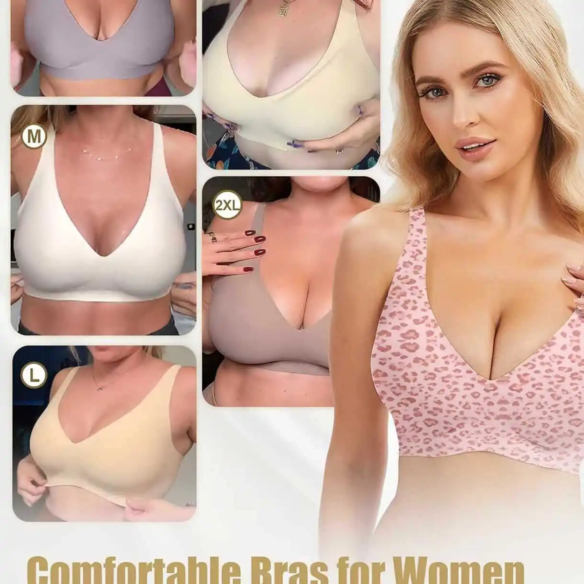 Pink Leopard Print Wire-free Seamless Bra Full Cup TThin Molded 3D Jelly Soft Support Bra Comfortable and Breathable Plus Up
