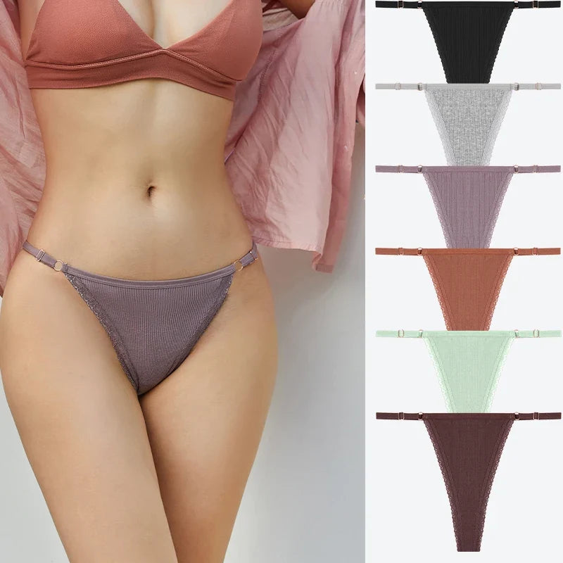 7Pcs Cotton Lace Panties Sexy G-String Women's Underwear Low Waist Comfortable Lingerie Briefs Adjustable Waist Thong Intimates