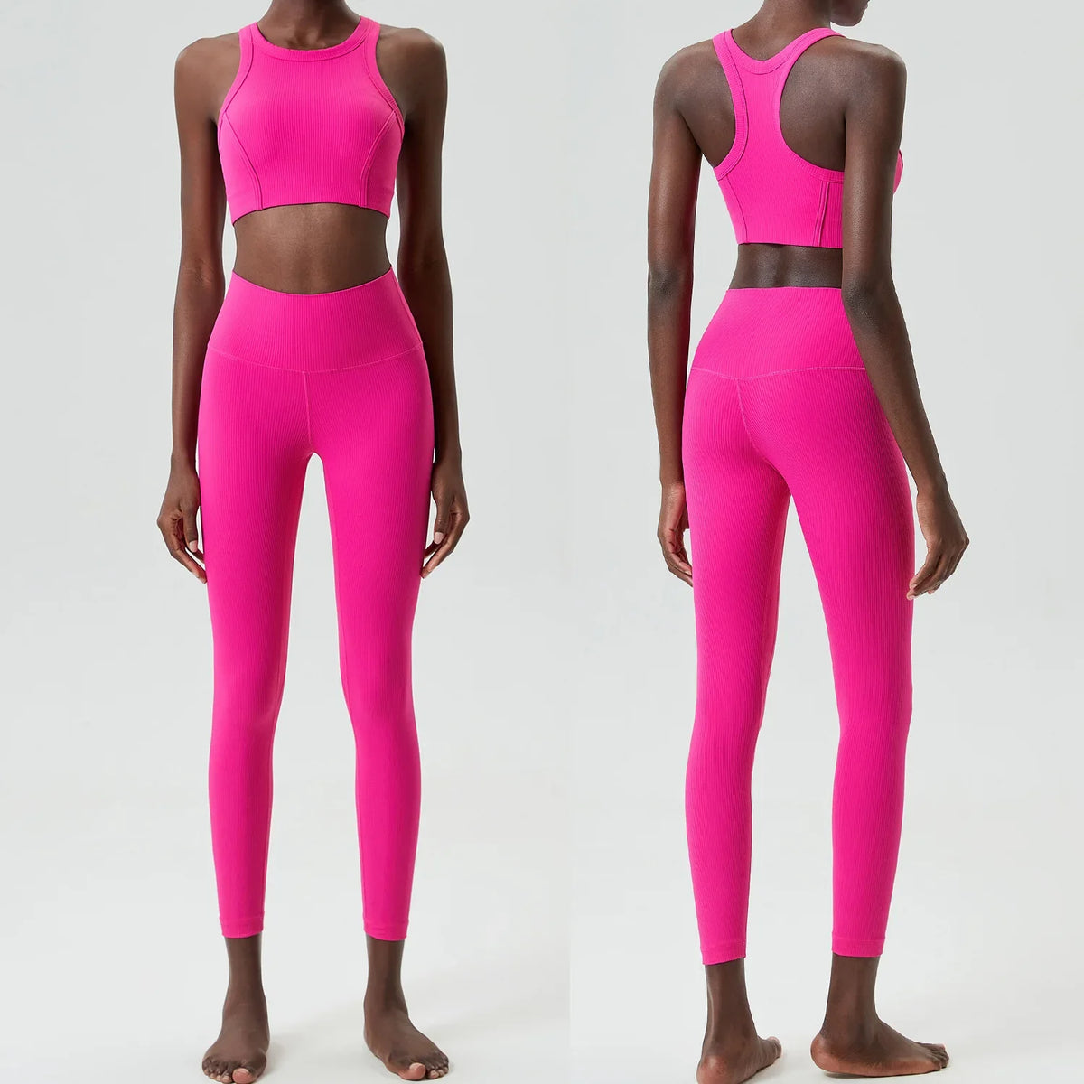 Yoga Set 2 Pieces Women's High Waisted Leggings Sports Vest Exercise Clothing Workout Outfits Fitness Sportswear Gym Tracksuit