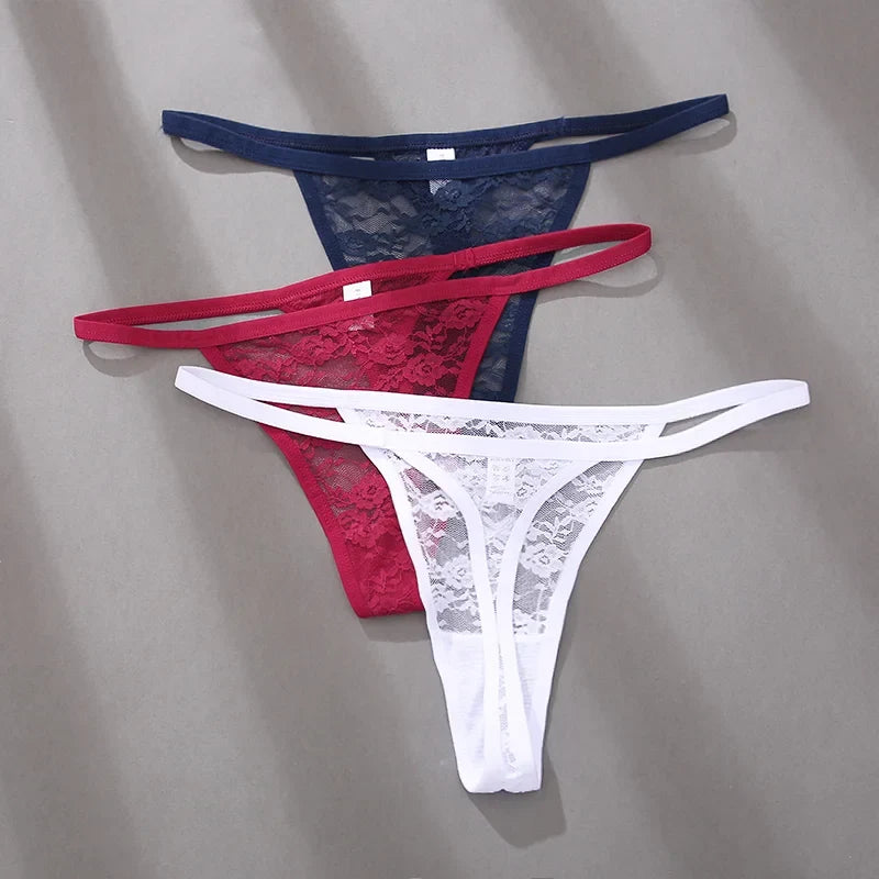 5PCS Sexy Lace Cotton Floral G-String Transparent Thong Seamless Women Low Waist Panties Underwear Solid Color Lingere Intimates