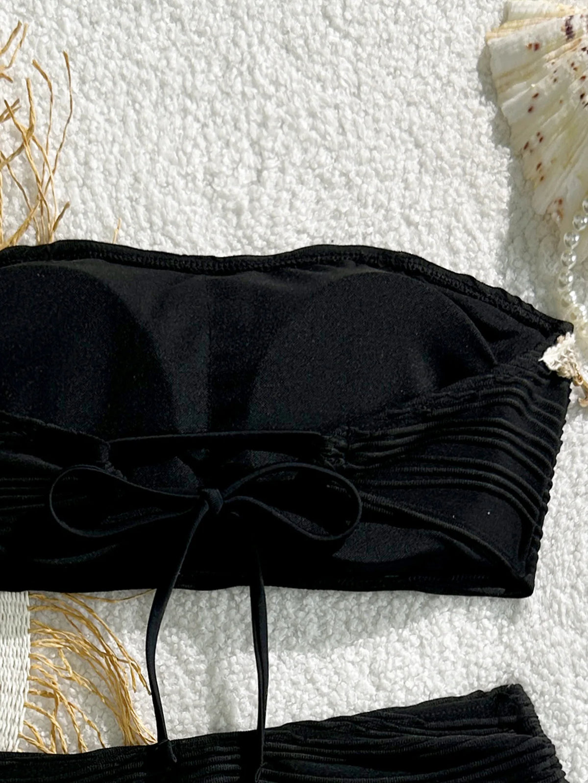 Sexy Bandeau Bikini Set 2025 Women Black Shell Starfish Push Up Drawstring Side High Waist Swimsuit Beach Bathing Suit Swimwear