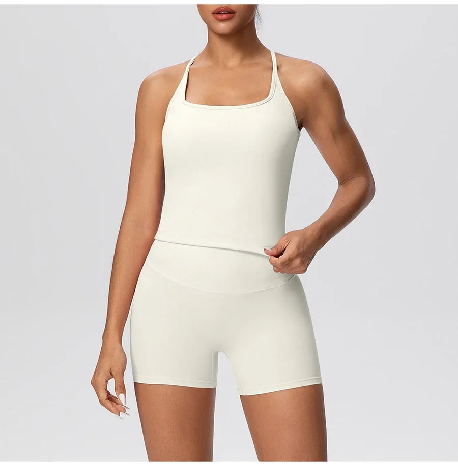 New 2Pcs Yoga Sets Naked Feel Women Workout Fitness Gym Clothes High Waist Yoga Shorts And Sports Bra Impact Shorts Workout Sets