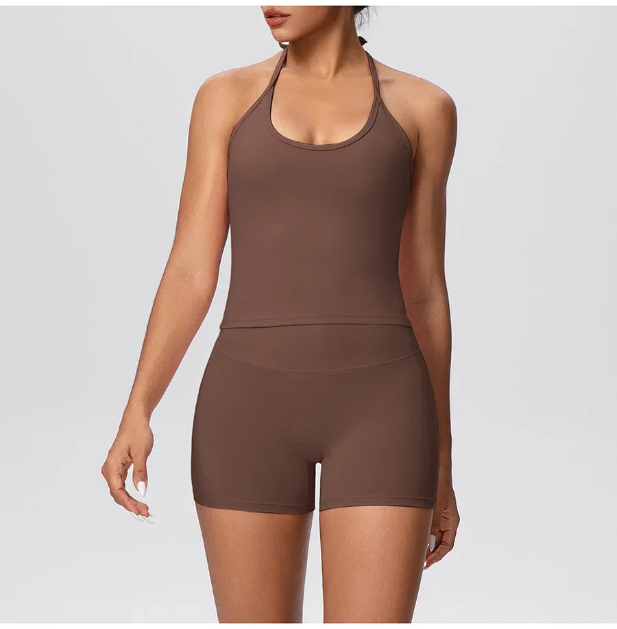 New 2Pcs Yoga Sets Naked Feel Women Workout Fitness Gym Clothes High Waist Yoga Shorts And Sports Bra Impact Shorts Workout Sets