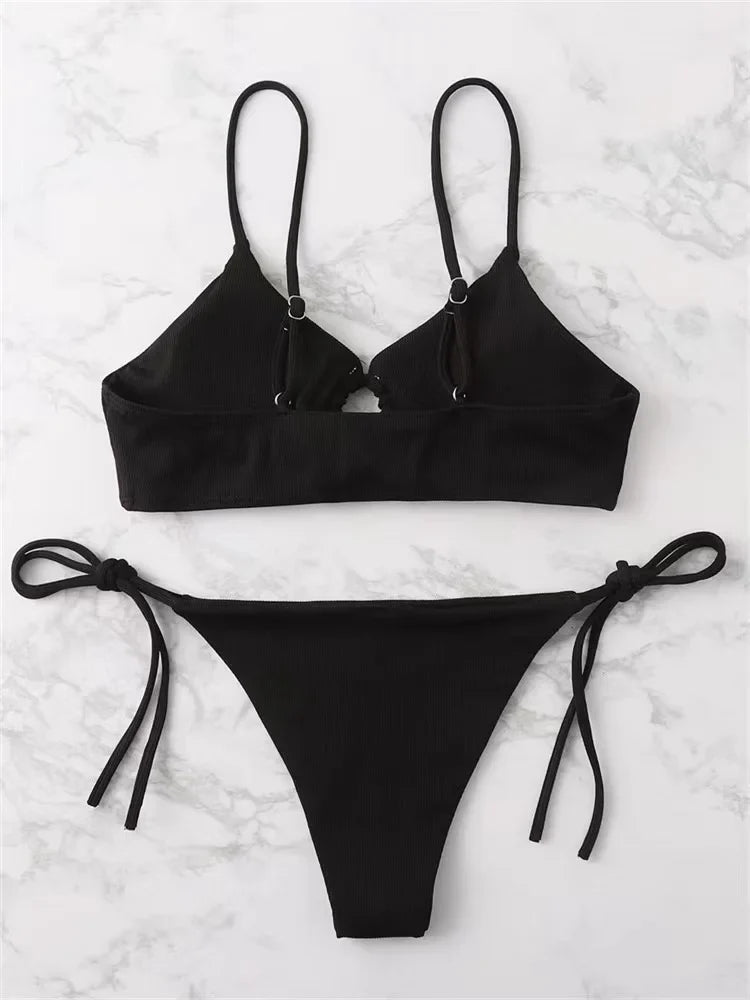 2024 Sexy Bikini Women Low waist Swimsuit Female Solid Brazilian Bikinis Set 2 Pieces Swimming Beach Bathing Suit New Beachwear