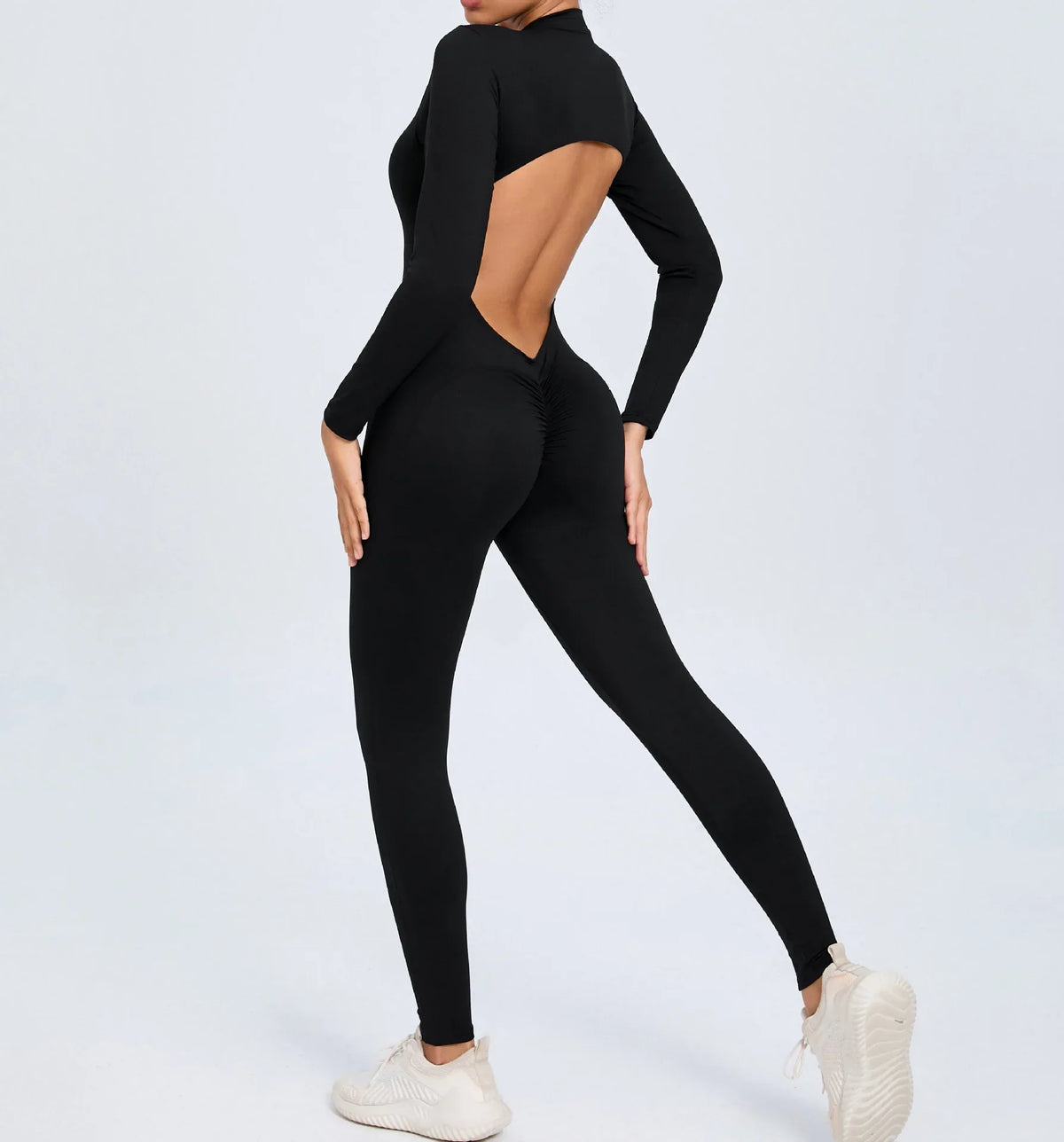 Hearuisavy Summer V Back Sports Jumpsuit Yoga Clothes Rompers Women Long Sleeveles Workout Bodysuits Backless One-piece Suit