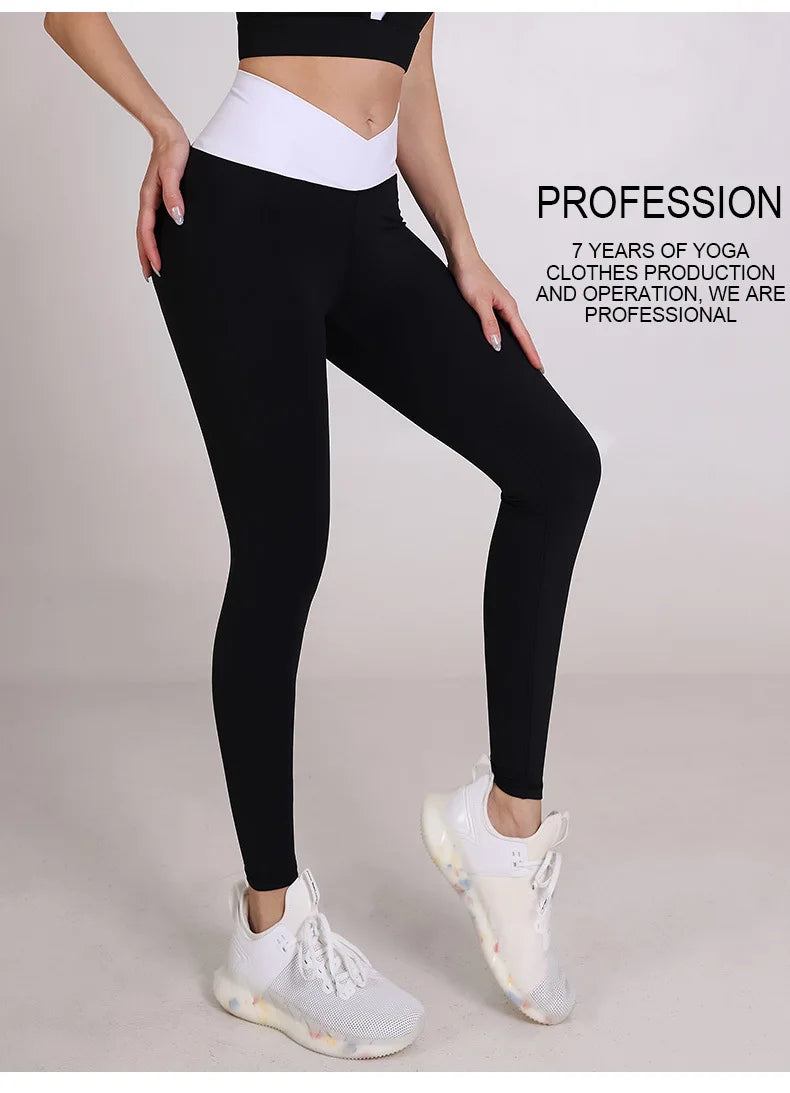 Spliced V-shaped Waist Sportwear Yoga Pants for Women 2025 Training Gym Clothes Wrap Tights Leggings Female Clothing