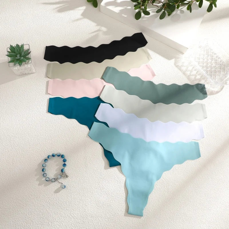 3PCS Women Seamless Panties Wavy Design Ultra-thin Panties Women Ice Silk Underwear Sexy Panty Low Waist G-string Female Solid