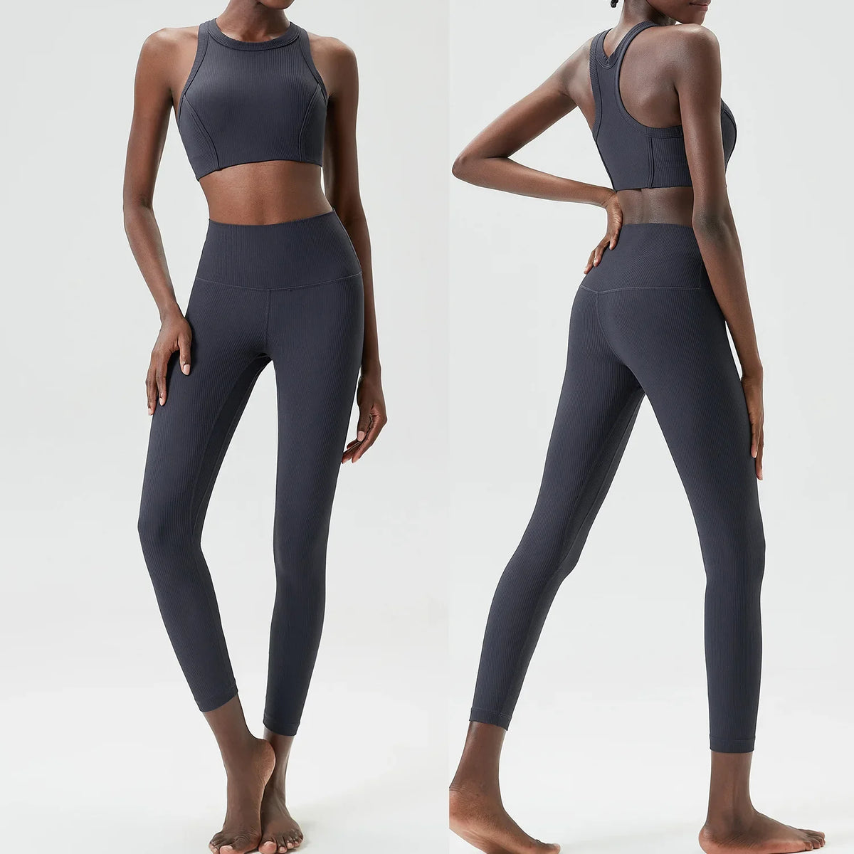 Yoga Set 2 Pieces Women's High Waisted Leggings Sports Vest Exercise Clothing Workout Outfits Fitness Sportswear Gym Tracksuit