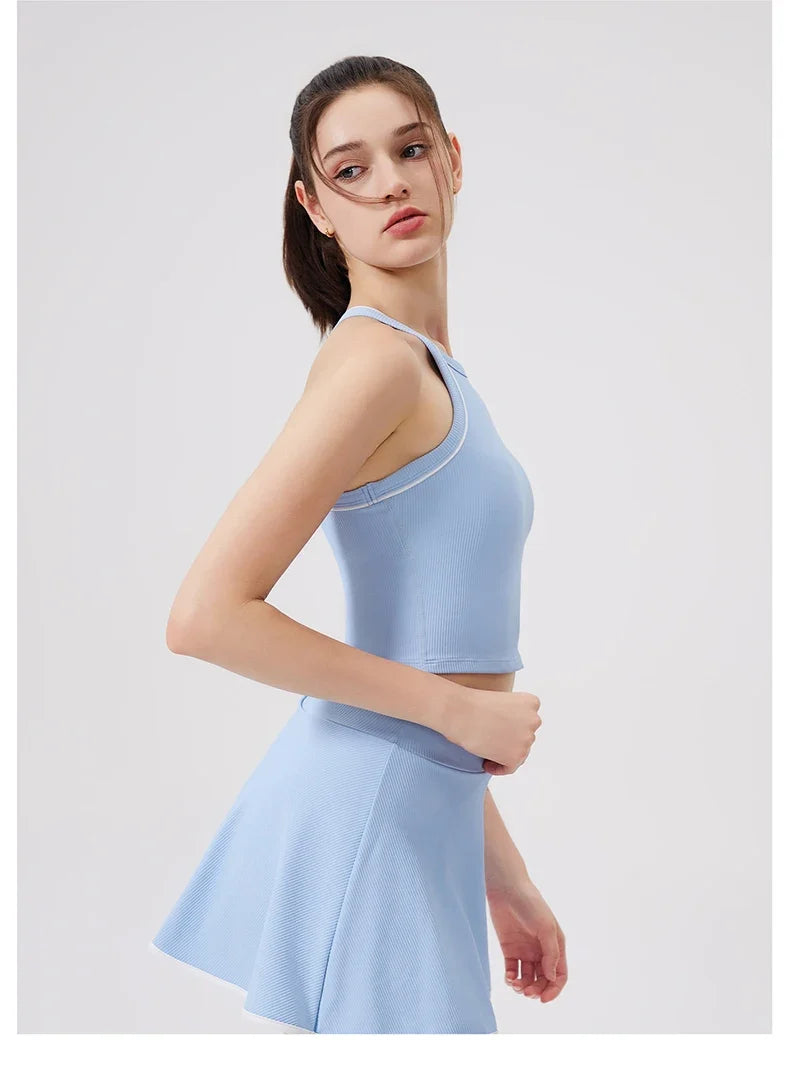 2PCS Women Tracksuit Yoga Set Gym Bra Sports Short Skirt Workout Sportswear Running Tennis Clothing Gym Wear Athletic Sport Suit