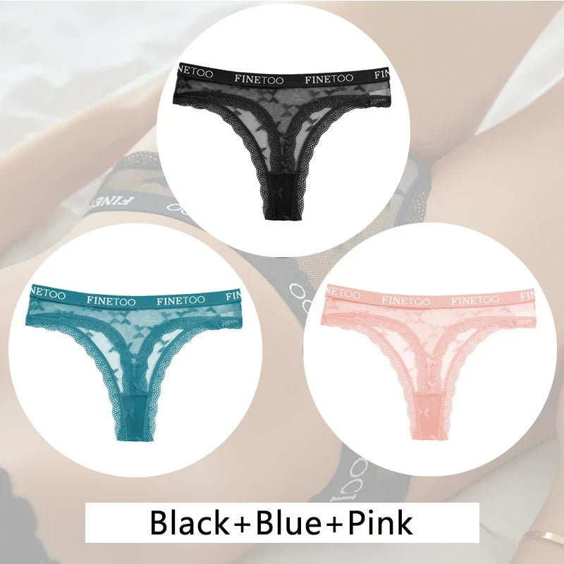 3Pcs/set Lace Thongs Women Floral G-string Underwear Trendy Letter T-Back Underpants Sexy Low Waist Bikini Panties Ladies Panty