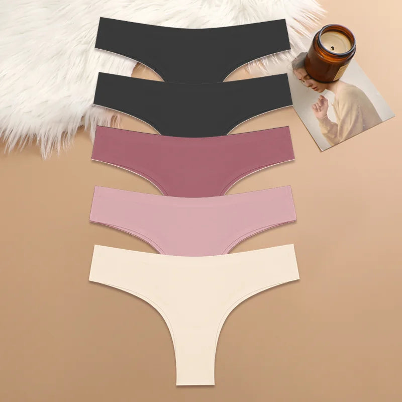 5PCS Seamless Maillard Panties Ultra-thin Brazilian panties Women Ice Silk Underwear Sexy Panty Low Waist G-string Female Solid
