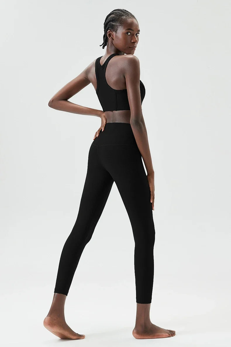 Yoga Set 2 Pieces Women's High Waisted Leggings Sports Vest Exercise Clothing Workout Outfits Fitness Sportswear Gym Tracksuit