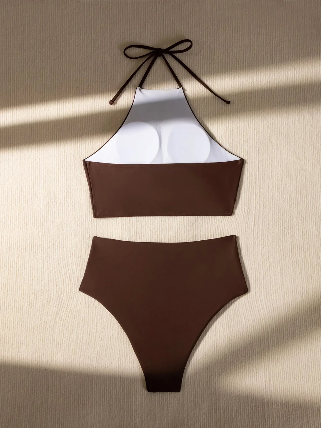 Sexy Halter Pleate Bikini Set 2025 Women Coffee Push Up Crop Top with High Waist Swimsuit Summer Holiday Bathing Suit Swimwear