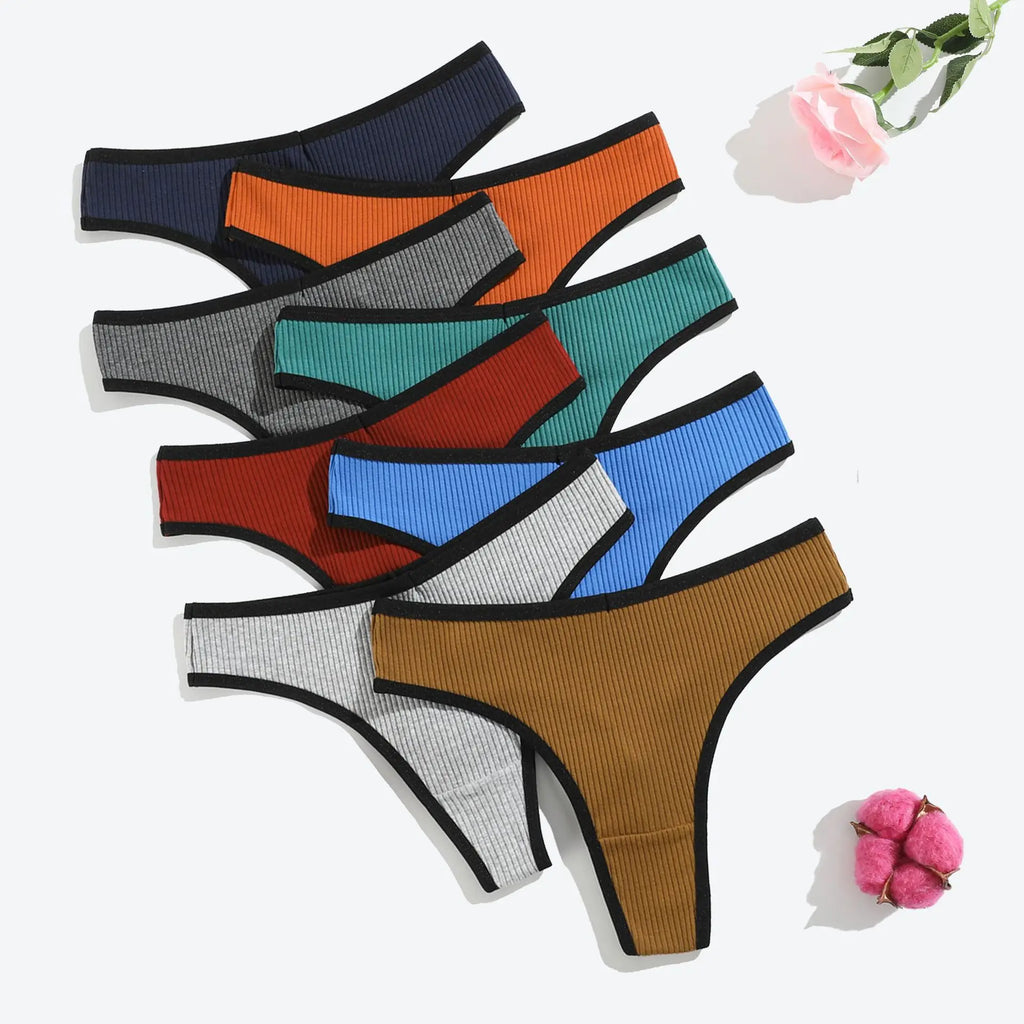 1pcs Seamless Cotton Thong Ribbed Ladies Panties Low Rise Solid Color Sexy G-string Panties Female Breathable Underwear