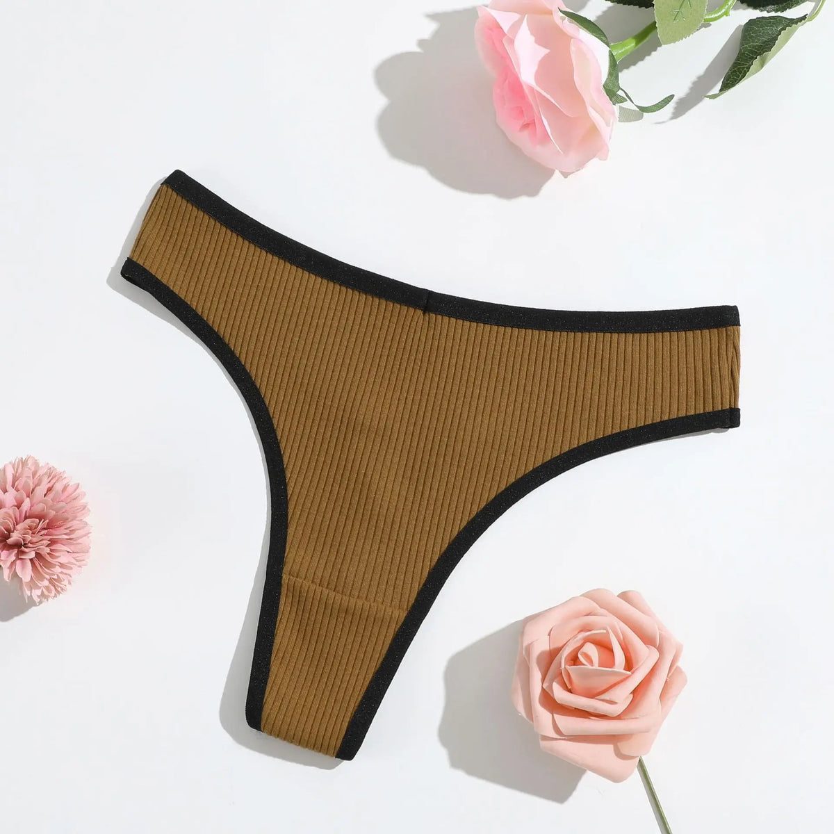 1pcs Seamless Cotton Thong Ribbed Ladies Panties Low Rise Solid Color Sexy G-string Panties Female Breathable Underwear