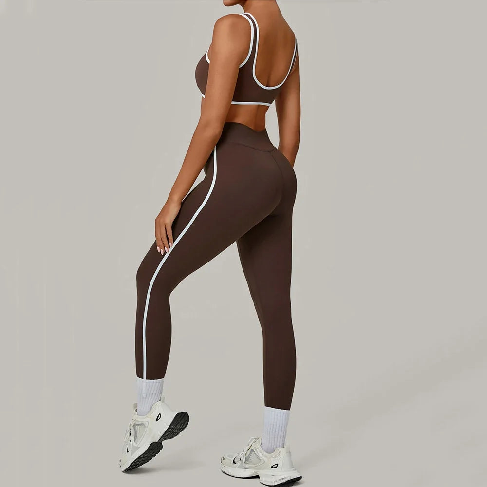 2PCS Women's Padding Sports Bra Pants Yoga Set High Waist Peach Hip Fitness Suit Running Workout Gym Leggings Yoga Set XP397