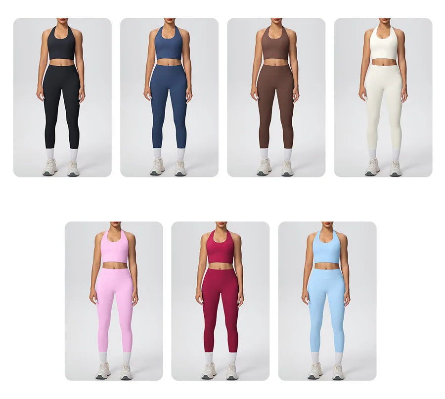 Yoga Clothing Set Women's High Waisted Leggings and Top 2 Piece Seamless Fitness Exercise Clothing Gym Sportswear Tracksuits