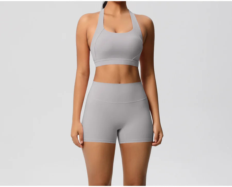 2PCS Yoga Set Gym Clothes Sportswear Women Tracksuit Fitness Tracksuit Workout Suit Sports Bra Gym High Waist Push Up Shorts
