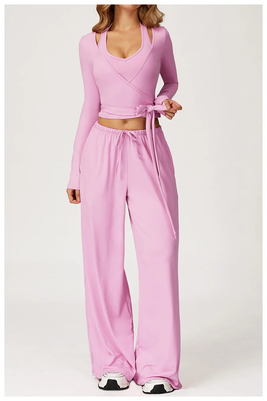 New Women Yoga Set 2/3 Pieces Long sleeves Workout Tracksuit Sportswear Gym Clothing Wide-leg sport pants Fitness Sports Suit