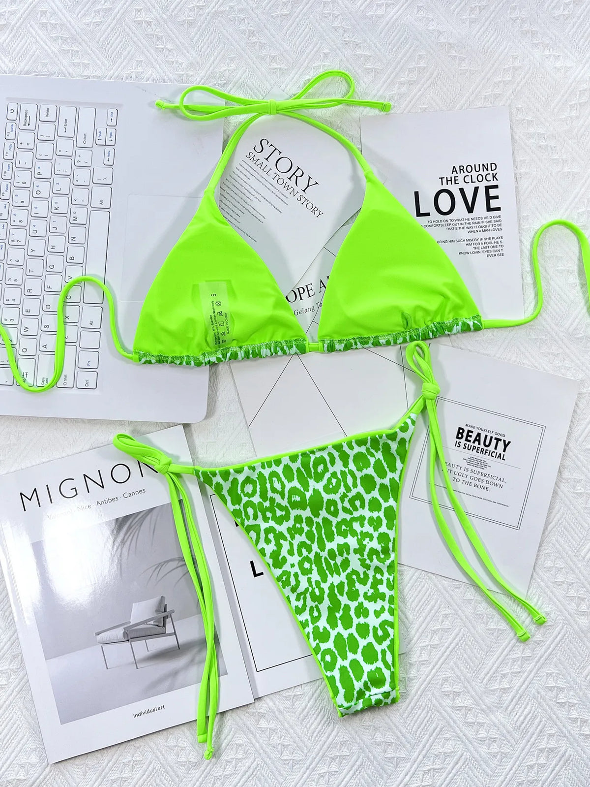 Sexy Mirco Bikini 2024 Women Neon Hot Pink Patchwork Triangle Swimsuit Beach Brazilian Bathing Suit Tie Side Thong Swimwear
