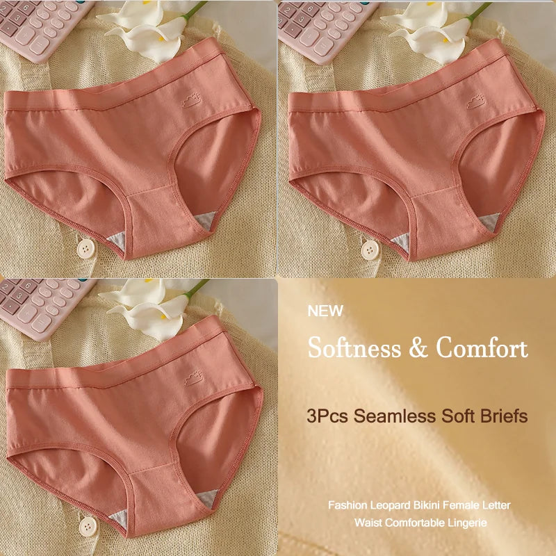 3Pcs Women's Cotton Underwear Panty Cute Sexy Panties Female Seamless Underpants Solid Color Panty Intimates Women Lingerie S-XL