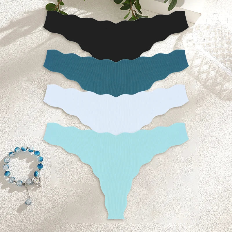 4PCS Women Seamless Panties Wavy Design Ultra-thin Panties Women Ice Silk Underwear Sexy Panty Low Waist G-string Female Solid