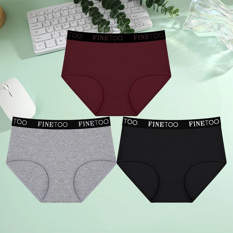 Finetoo 3Pcs/Set Women's Seamless Cotton Briefs Women Plus SizePanties Breathable Underwear Female Low Waist Soft Lingerie S-XXL