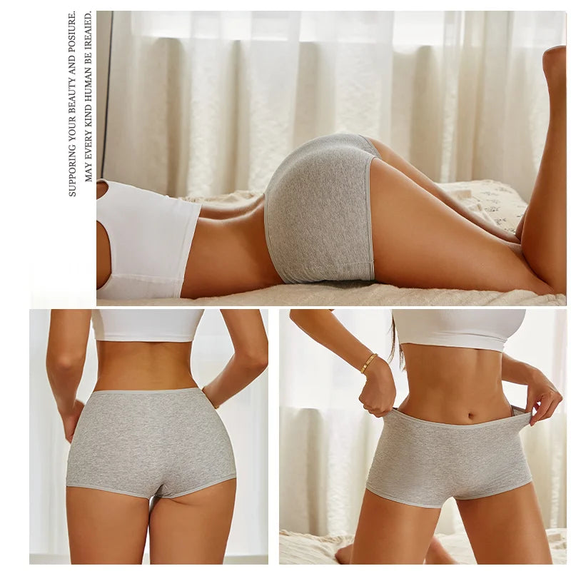 3PCS Women's  Cotton Seamless Panties Sports Boxers Underwear Female Solid Color Briefs Cozy Lingerie Intimate Underpants XS-XL