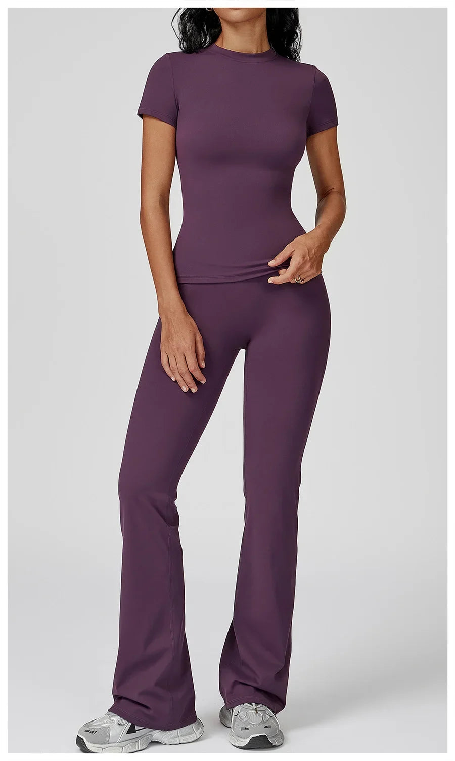 New Yoga Set Two Piece Women Short Sleeve Top with High Waist Leggings Seamless Workout Clothes Patchwork Sport Fitness Gym Sets