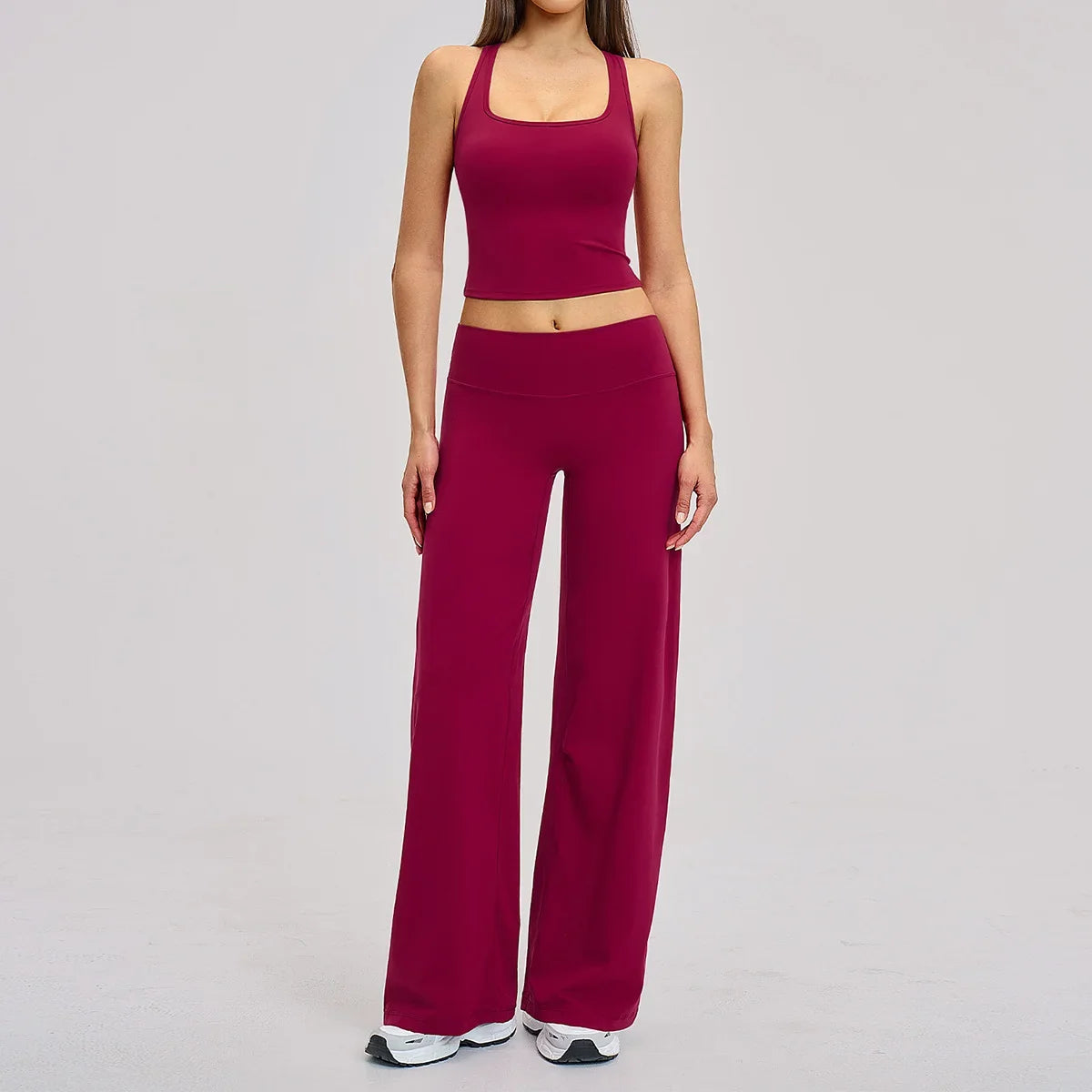 2 Piece Yoga Clothes Women Tracksuit Athletic Wear Pilates Fitness Suit Gym Workout Sets Push Up Sports Vest Wide Leg Pant Suit