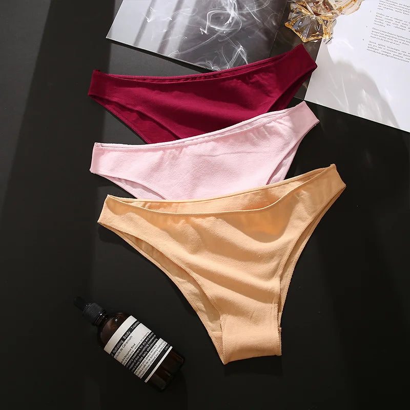 3Pcs Women's Cotton Seamless Briefs Intimates Women Sexy Panties Solid Color Breathable Underwear Female Low Waist Soft Lingerie
