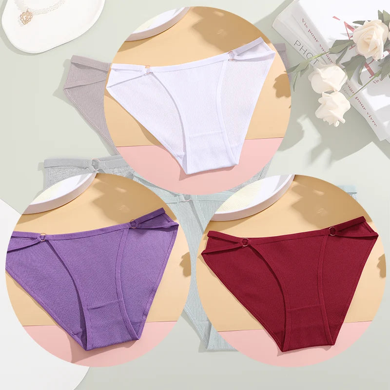 3Pcs Women Cotton Lingerie Sexy Soft Fashion Panties Femme Buckle Design Underwear Pantys Underpant Lingerie Lace Intimates S-XL